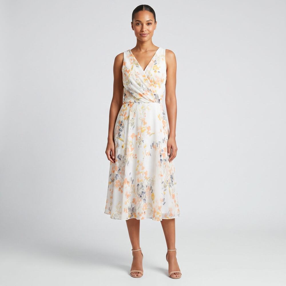 Ralph Lauren Floral Sleeveless Georgette Faux Wrap Midi Dress 6